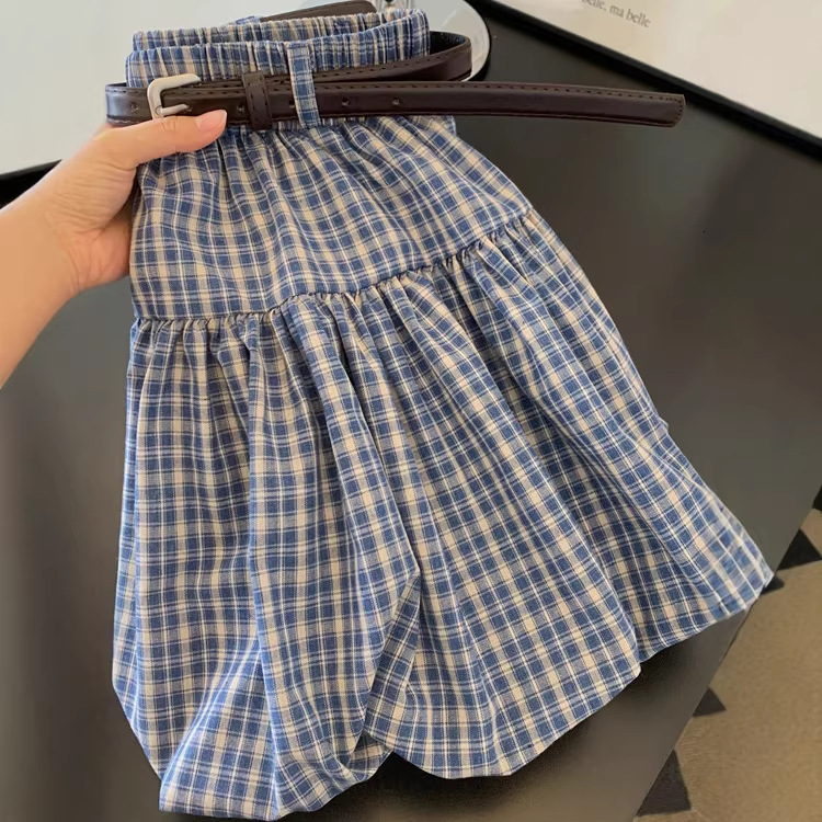 New Blue Plaid Bud Shade Meat A Line Designer Skirt Plus Size Fat MM Slim Casual Age Reducing Puff Half Mini Skirt Elegant Temperament High Waist Casu