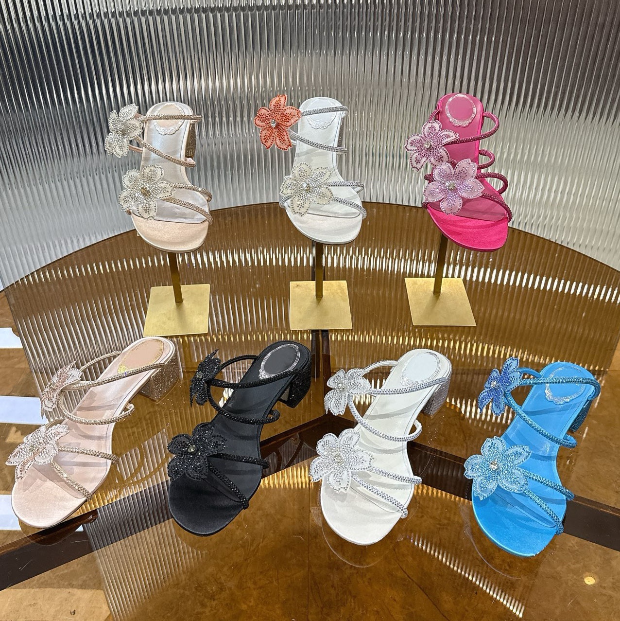 red bottoms heels heelys slingback heels designer woman sandals sandale designer heels peacock blue flower thick heel sandals 4.5cm rhinestone exposed toe sandals
