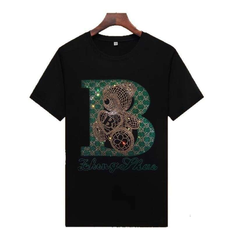 Designer 2026 European Collection Summer Modal Rhinestone Short-sleeve T-shirt For Young Men, Stylish Luxury Youth Plus Size Half-sleeve Tee Free Ship