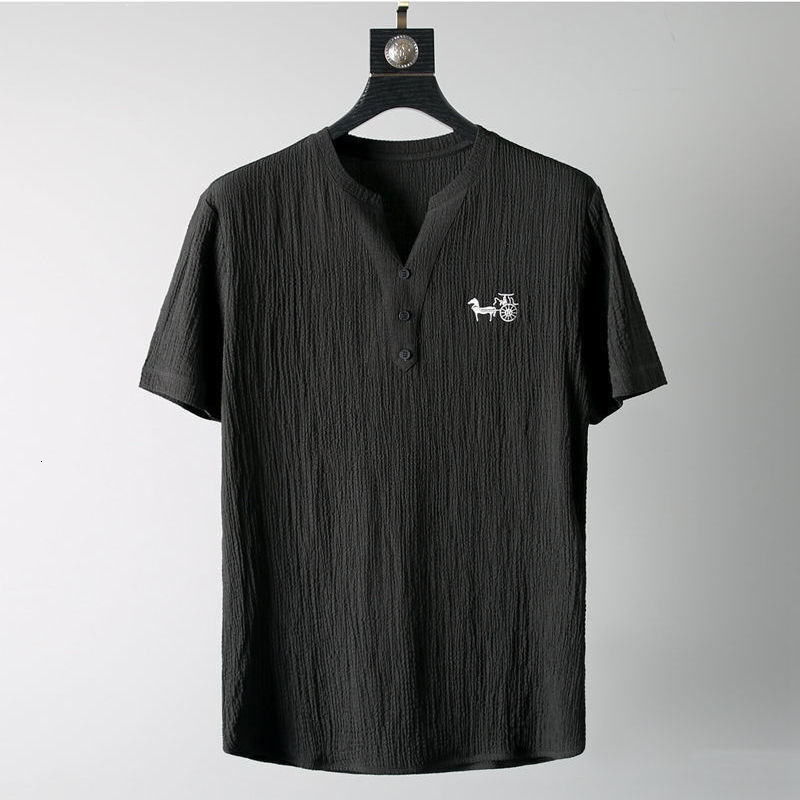 Designer Luxury High Quality Ultra-thin Short-sleeved Ice Silk Linen Suit Men's Summer Plus Size Loose Medium-sleeved T-shirt Cotton Linen Two-pi