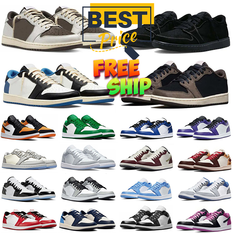 Free Shipping 1 1s j1 low Basketball Shoes travis 1s Black Phantom Dark Mocha Velvet Brown 1s Canary Reverse Mocha Royal Blue Sail Military Blue 1s low Sneakers