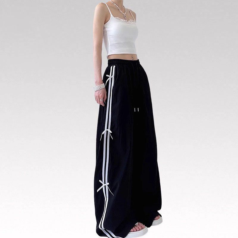 new Solid-color quick-drying bowknot loose and slimming utility pants for women summer style straight-leg wide-leg long pants