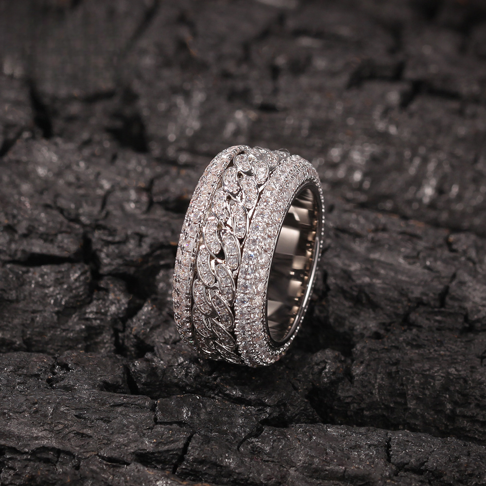 Designer Jewelry Hiphop microinlaid zirconia rotatable ring real gold plated fashionable and unique ring for trendy individuals Luxury brand accessori