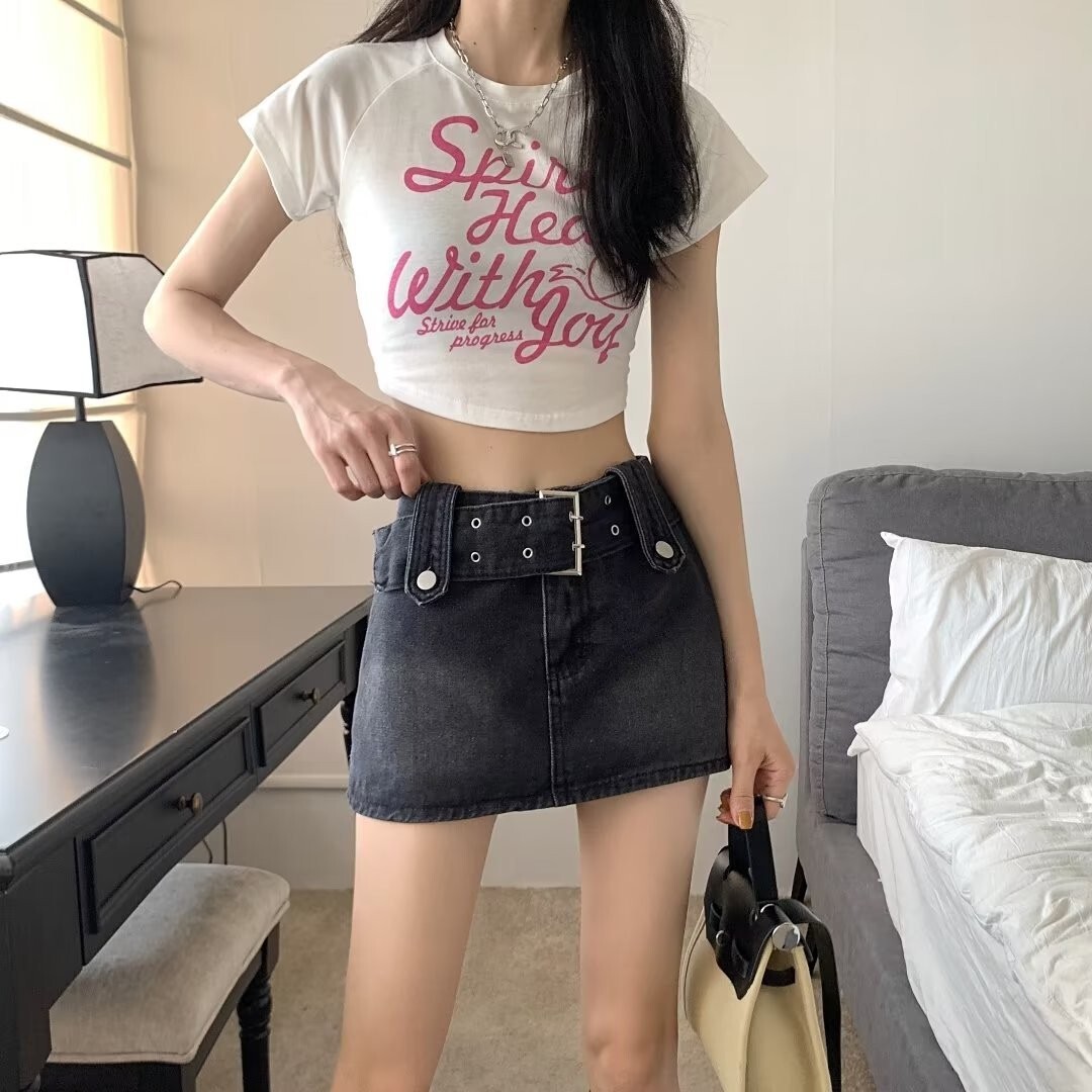 Summer Spicy Girl A Line Hip Wrapped Designer Skirt Anti Exposure High Waist Slim Denim Mini Skirt Fashion White Casual Daily Streetwear Trendy Half S
