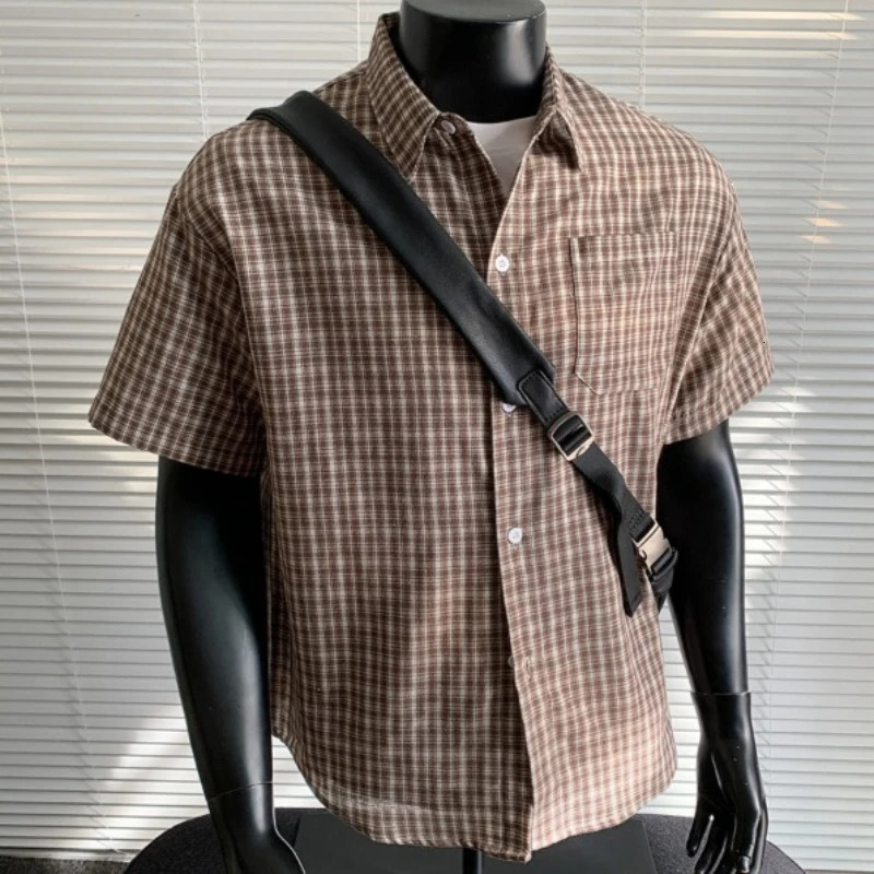 High Street Plaid Shirt Men Shirts 2026 Summer Fashion Chemise Homme Mens Checkered Short Sleeve Man Blouse 260430
