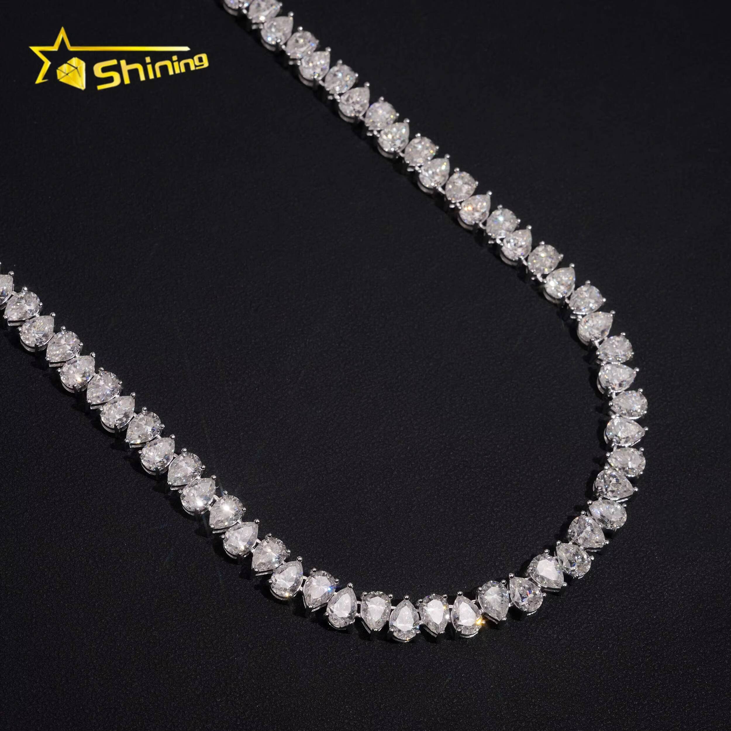 Fancy Pear Shape 57mm DVVS Moissanite Tennis Chain 925 Silver Moissanite Tennis Necklace Hip Hop Jewelry Pass Diamond Tester