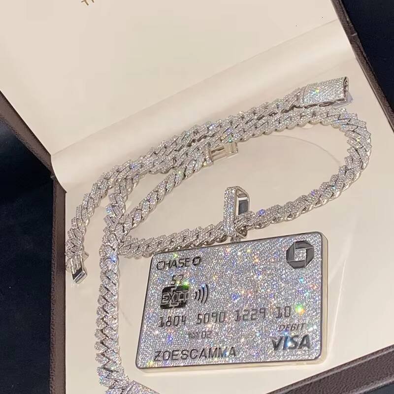 White Gold Plated Solid 925 Silver VVS Moissanite Diamond Iced Out Credit Card Pendant - view 5