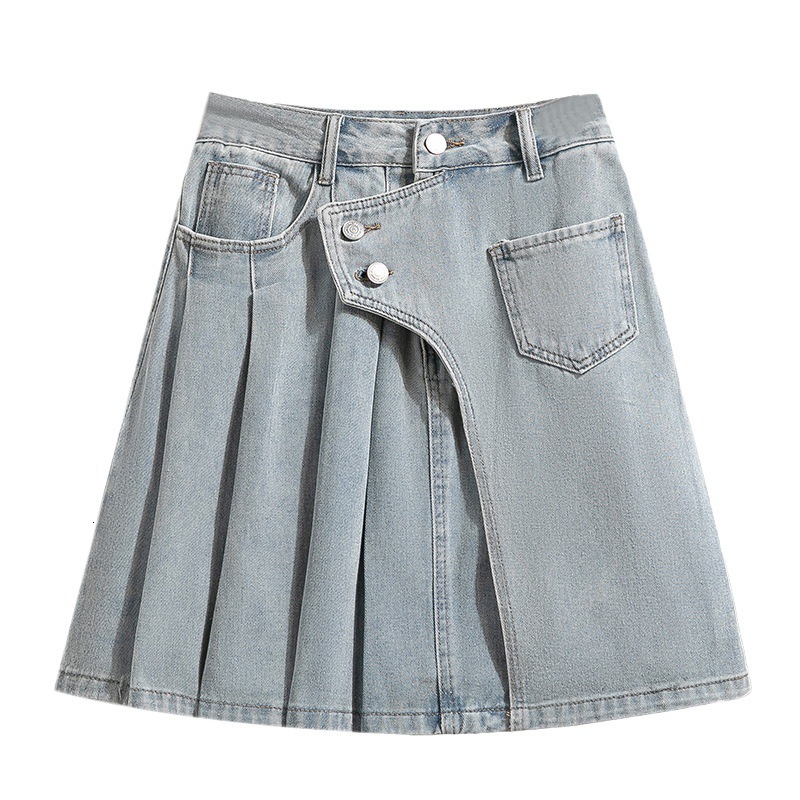 Summer Plus Size Pure Cotton Retro Designer Skirt Fat MM High Waist A Line Pleated Mini Skirt Anti Exposure Denim Half Skirt Elegant Temperament Slim 