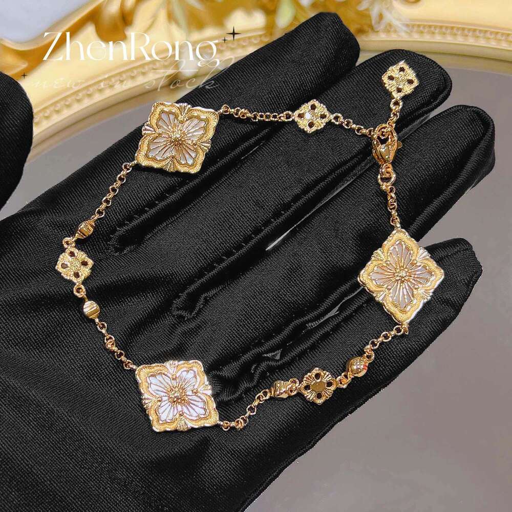 Italian Brushed Craft Retro Palace Style White Mother-of-Pearl Set Four-Leaf Clover Bracelet Red Agate Necklace Ring Earrings - view 9