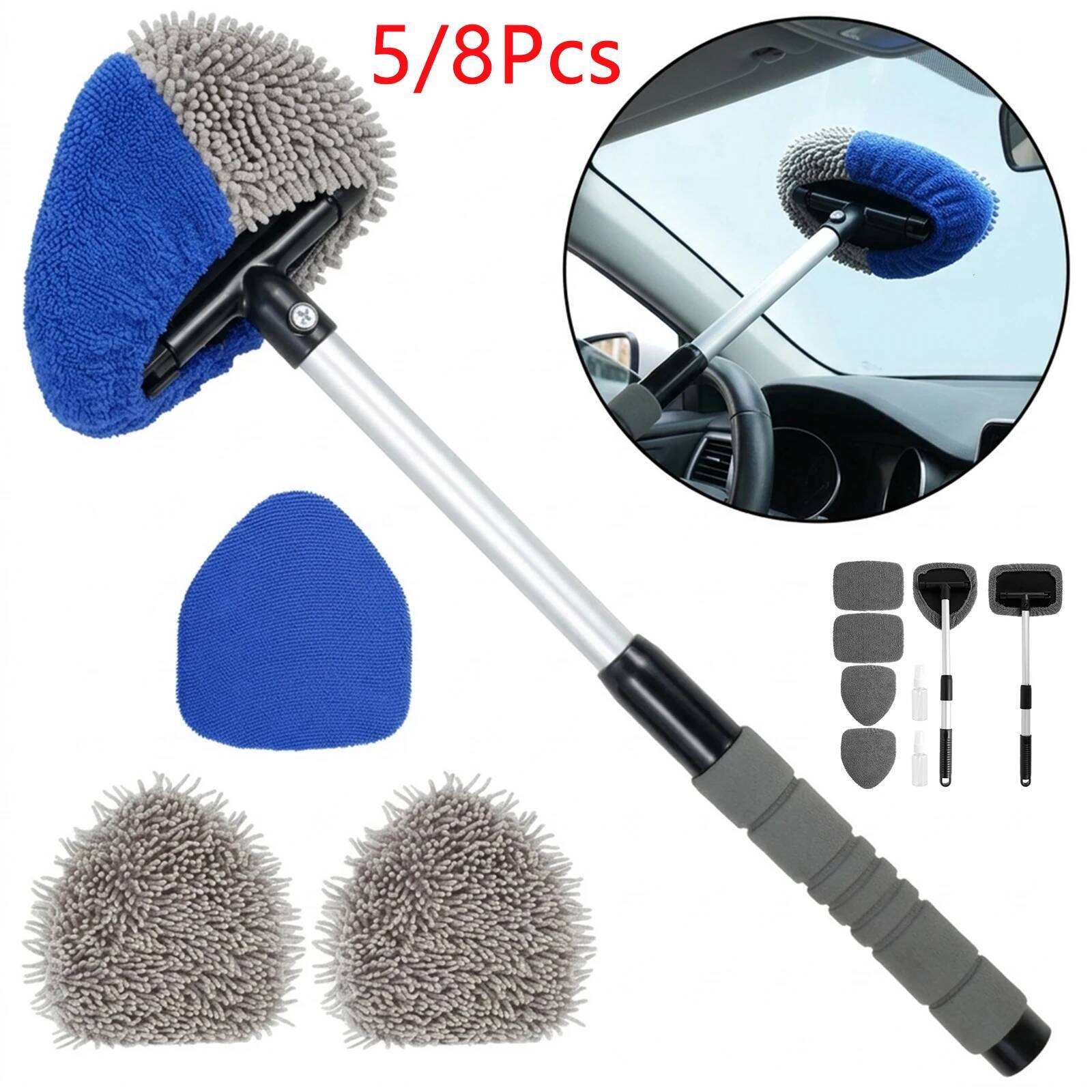 5/8Pcs Windshield Cleaning Brush Rotating Microfiber Car Window Auto Interior Cleaner Tool with Extendable Handle ddmythur