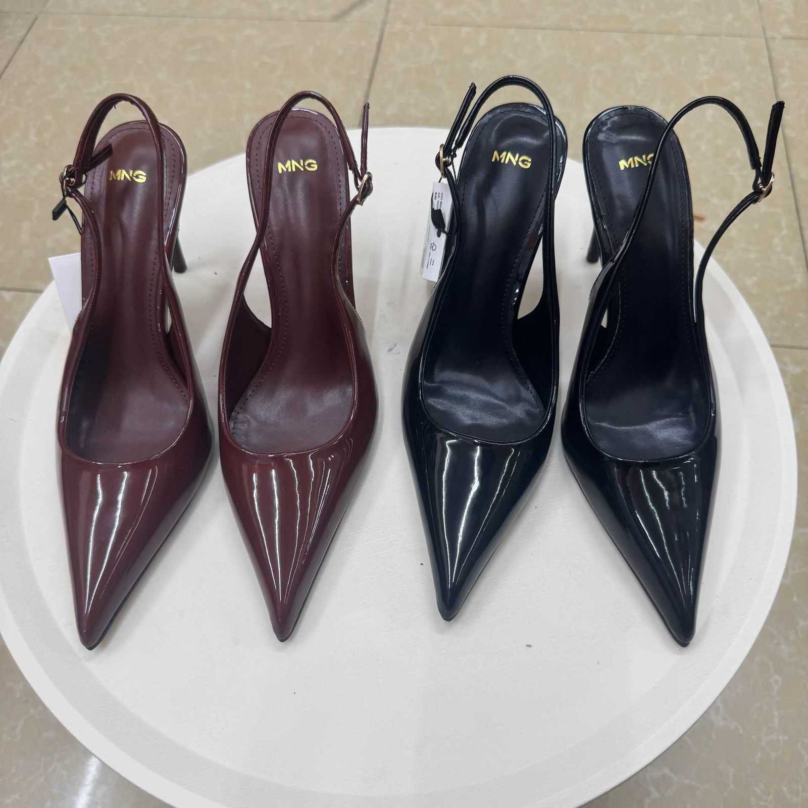 with box Sandals Designer Luxury Classic MNG Mango Summer New Pointed Toe Patent Leather Sexy Buckle Closed-Toe High Heel Stiletto Sandals for Women X
