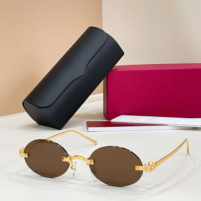 CLASH DE SUNGLASSES Fashion Designer lady Oval sunnies Brown Anti UV400 Protective Frameless Glasses Titanium Alloy Frame Outdoor Leisure Driving Goggles CT0668