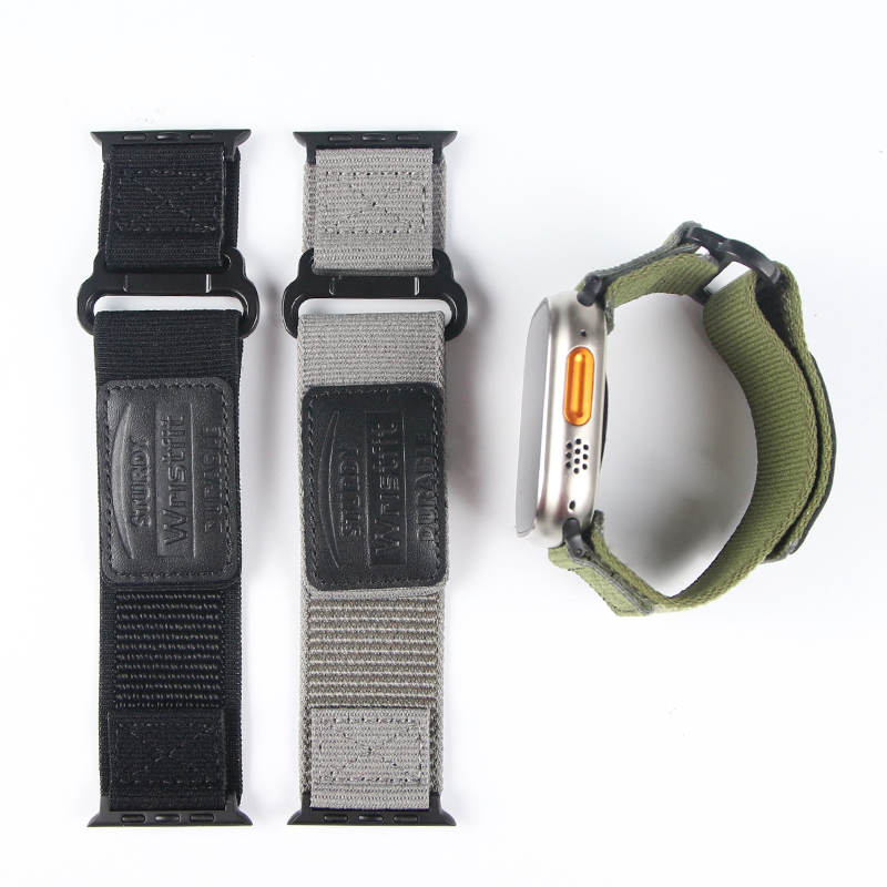 Durable Elastic Nylon Watch Band, Compatible with Apple Watch Ultra 2 49mm, Series 9/8/7/6/5/4 & SE 45/44/42/40mm, Woven Strap for Men Women, Soft