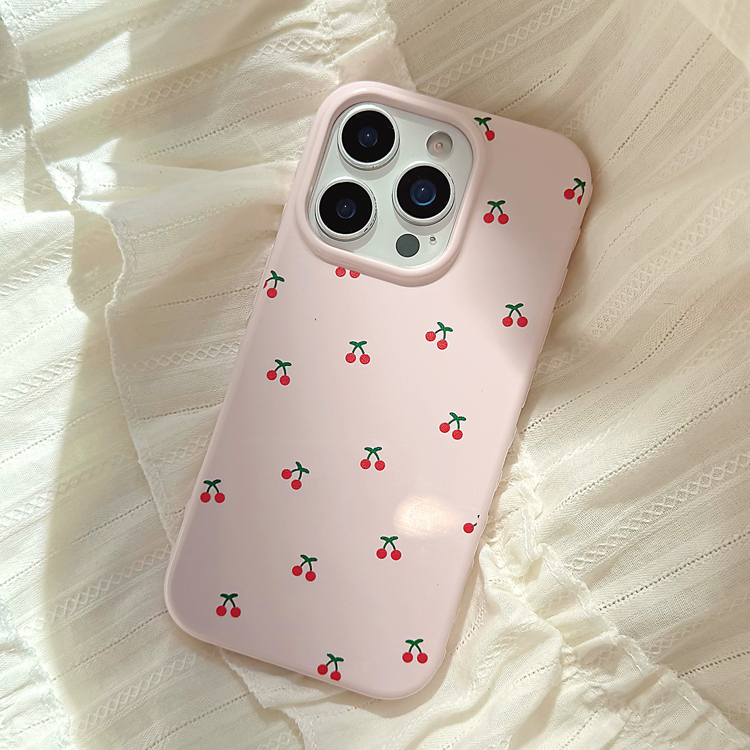Pink Cherry Designer Phone Case Glossy Korean Niche Style Suitable For iPhone 17 16 15ProMax 14 11 Anti Drop Full Coverage Protective Cover