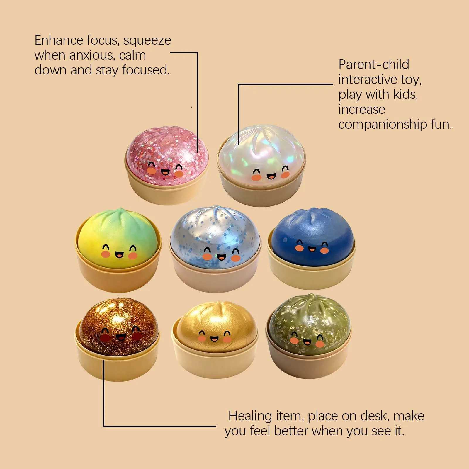 Dumpling Squishy 1pcs Glitter Steamed Bun Pinch Music Simulation Steam Buns Shape Cute And Fun Relieve Stress Squish DumplingsT260504