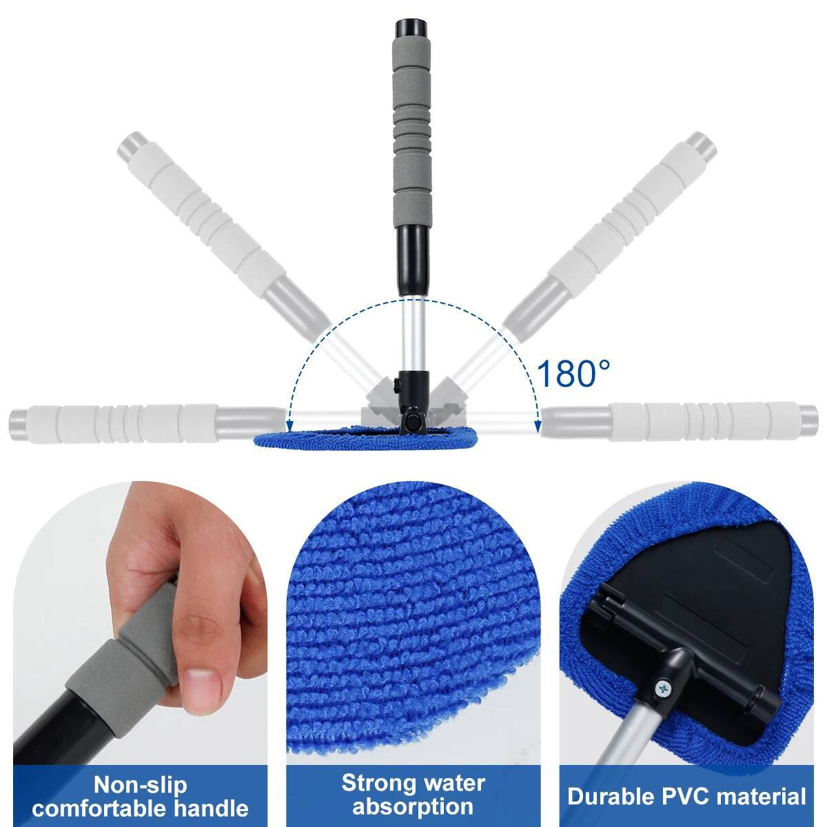 5/8Pcs Windshield Cleaning Brush Rotating Microfiber Car Window Auto Interior Cleaner Tool with Extendable Handle ddmythur