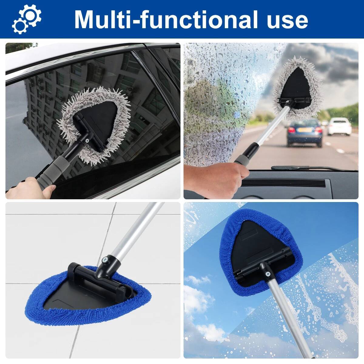 5/8Pcs Windshield Cleaning Brush Rotating Microfiber Car Window Auto Interior Cleaner Tool with Extendable Handle ddmythur
