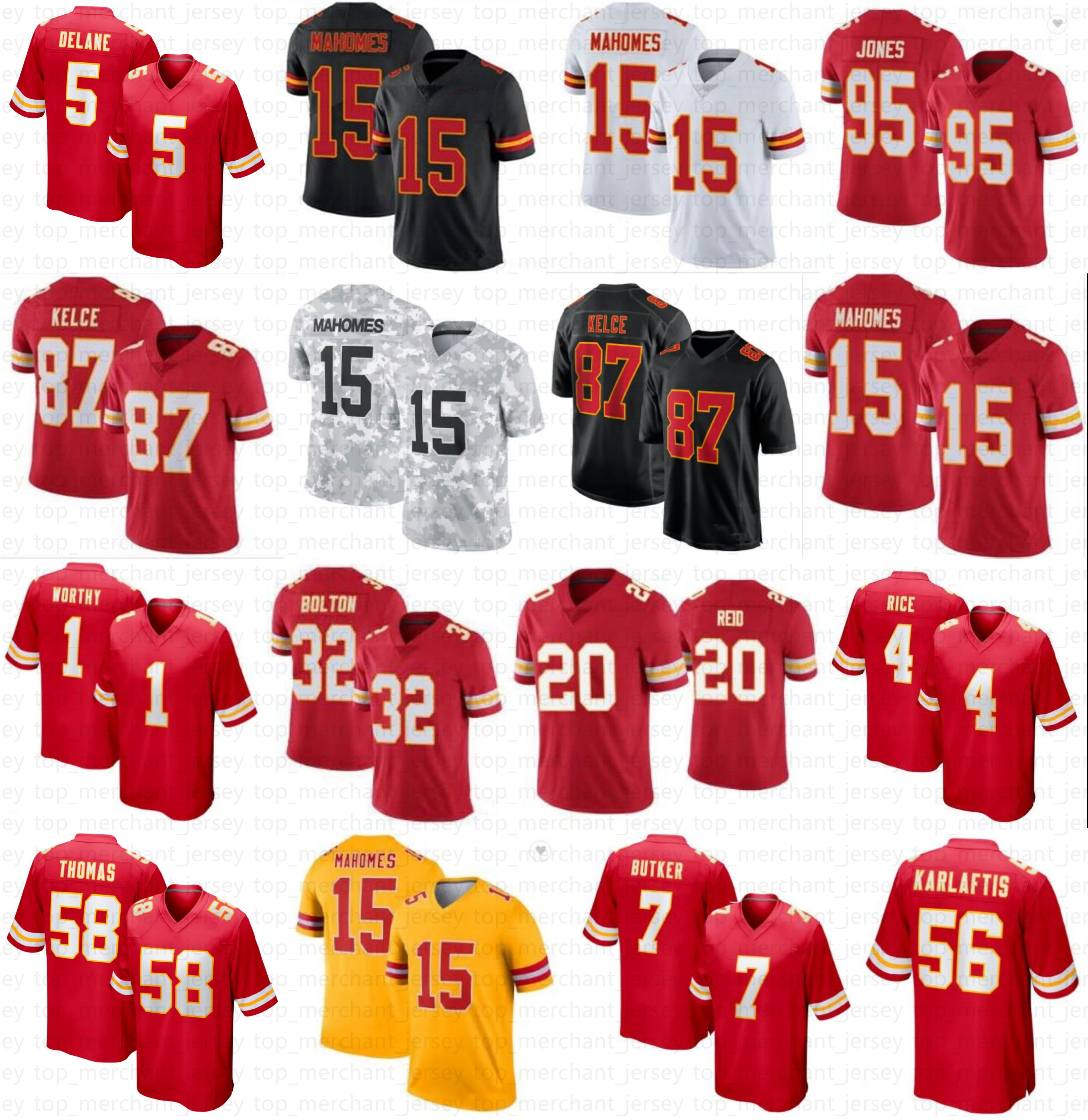 Patrick Mahomes Travis Kelce Mansoor Delane Football Jersey Kenneth Walker III chiefsS Rashee Rice Xavier Worthy Harrison Butker Chris Jones Bolton Karlaftis