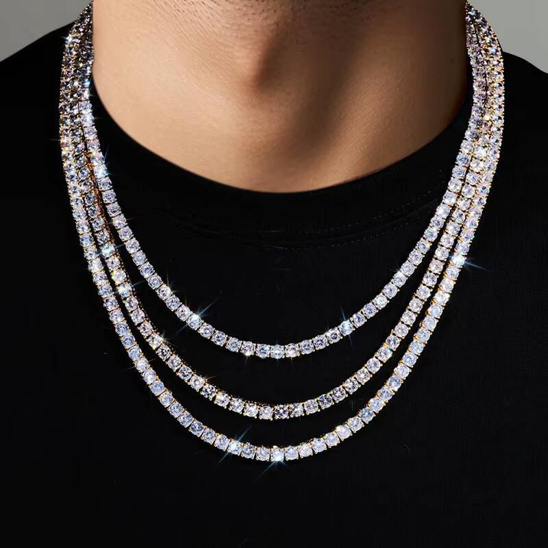20MM-65MM Moissanite Tennis Chain Necklace 925 Silver with 18K Gold Plating Iced Out Hip Hop Jewelry in Stock Tennis Chain