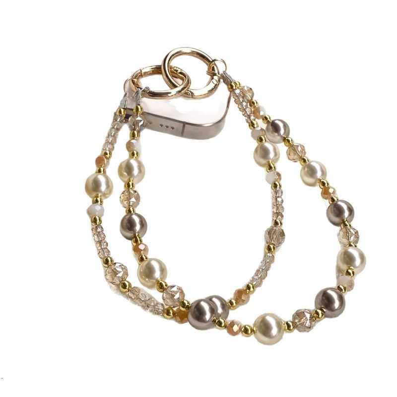 Amber gold foil bead crystal double-chain phone strap high-end anti-loss pendant luxurious style keychain phone lanyard H260504