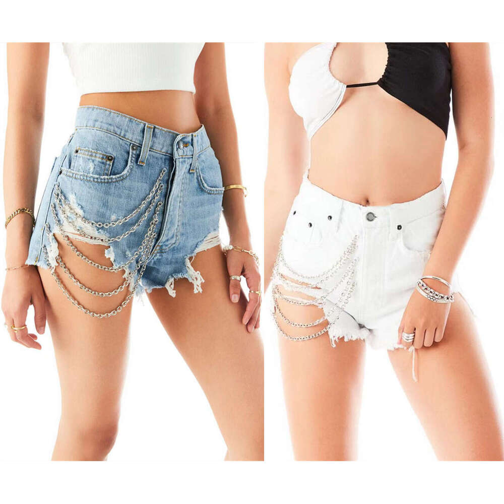 Designer 2026 Direct Source Of Goods: European American Autumn Hip-hop Metal Element Heavy-duty Mid-waist Luxury White And Blue Women's Jeans Wit