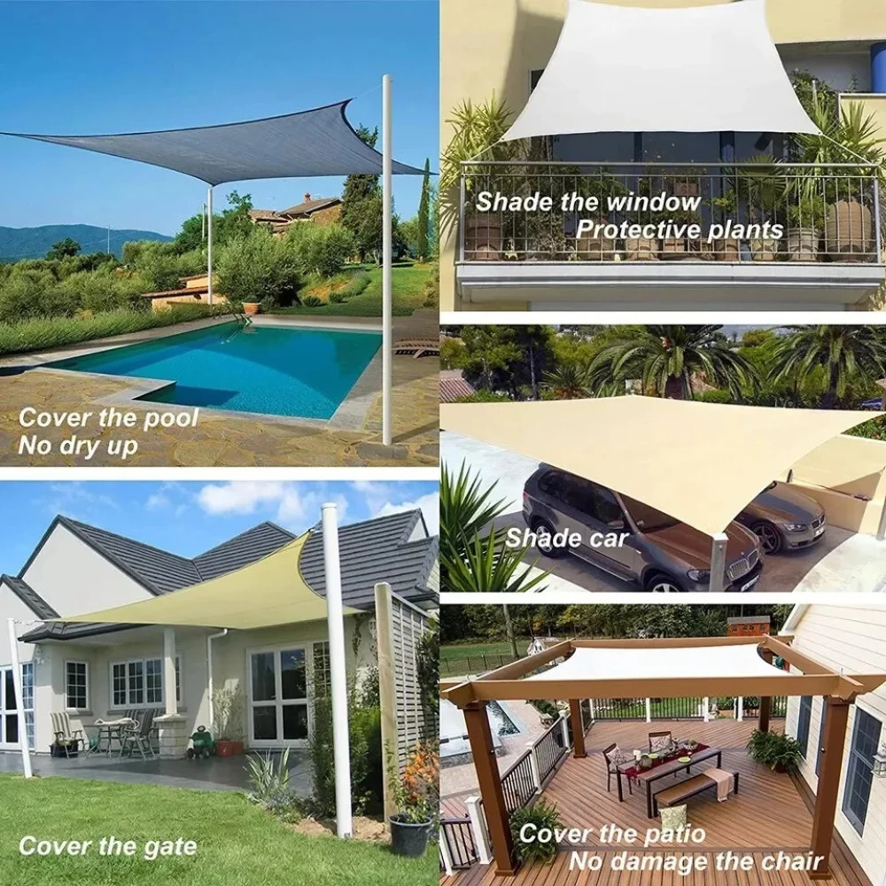 Beige Sun Shade Sail Rectangle Square Triangle Canopy Awning Cloth UV Block Heavy Duty Commercial Graden Outdoor Patio Tarp 260429