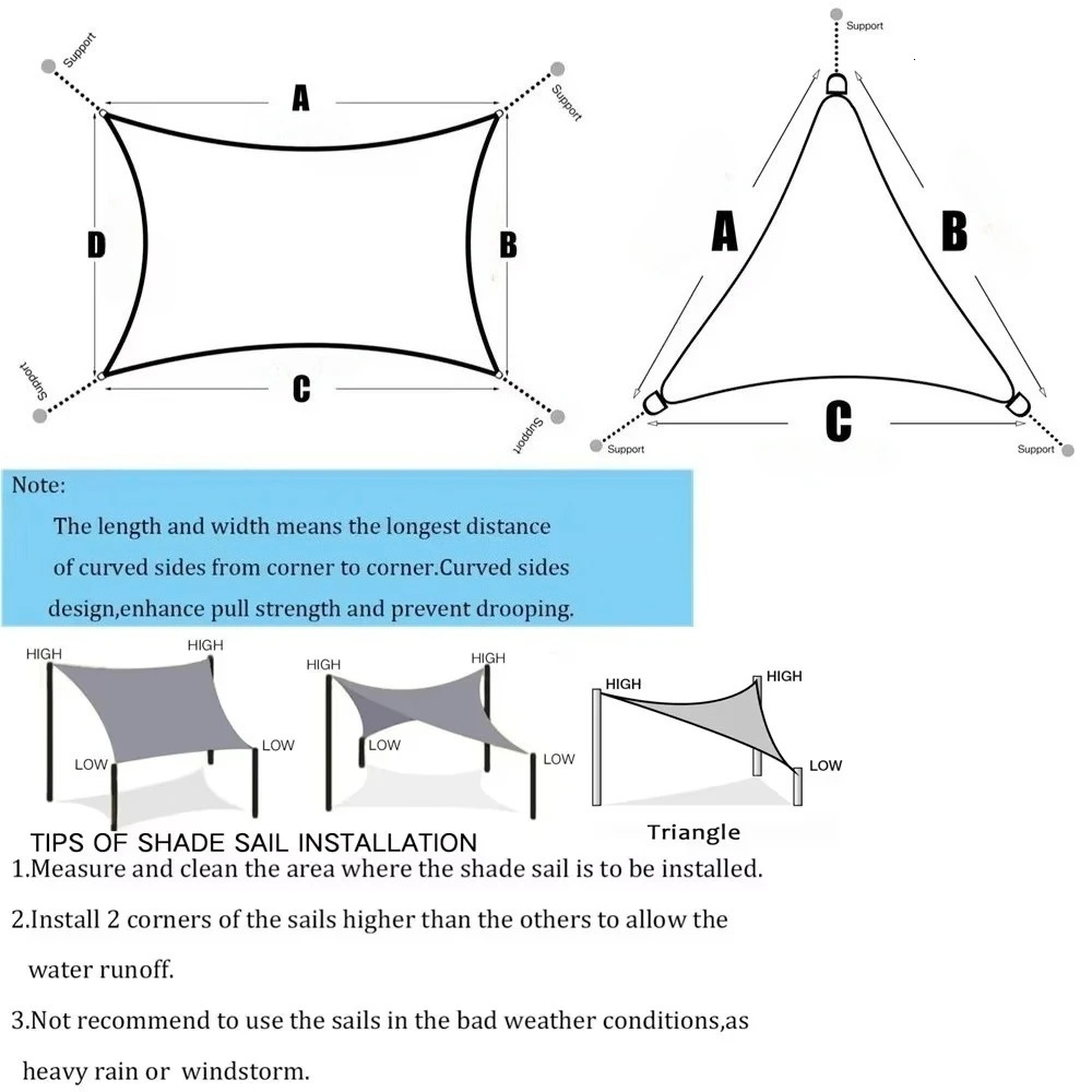 Beige Sun Shade Sail Rectangle Square Triangle Canopy Awning Cloth UV Block Heavy Duty Commercial Graden Outdoor Patio Tarp 260429