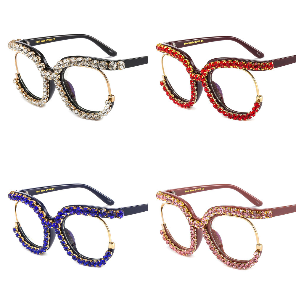 Designer Sunglasses Semirimless diamondembellished flat glasses largeframe round sunglasses UV400 antiultraviolet lightcolored Luxury brand sunglasses