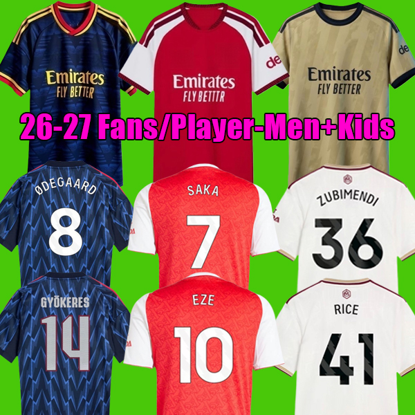 2026 2027 SAKA ZUBIMENDI GYOKERES EZE Arsenally soccer jerseys HINCAPIE DOWMAN ODEGAARD HAVERTZ GABRIEL 25 26 27 football kit shirts Men Kids sets RICE KELLY shirt