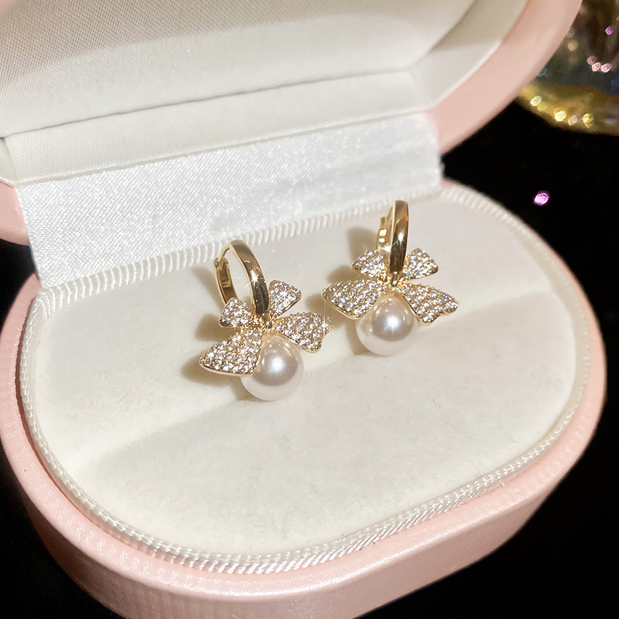 French vintage silver needle zircon bow pearl earring and necklace set 2026 new light luxury high-end jewelry - view 6