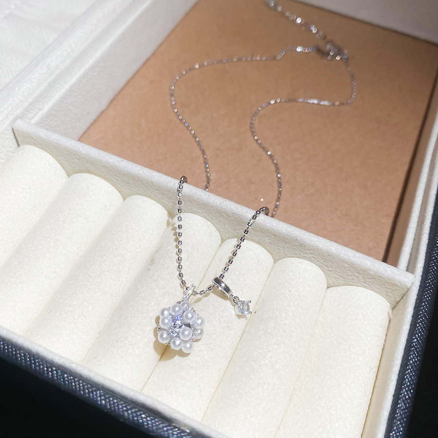 Zircon pearl flower earring necklace set, light luxury with a high-end feel, extremely beautiful and sweet jewelry for women - view 6