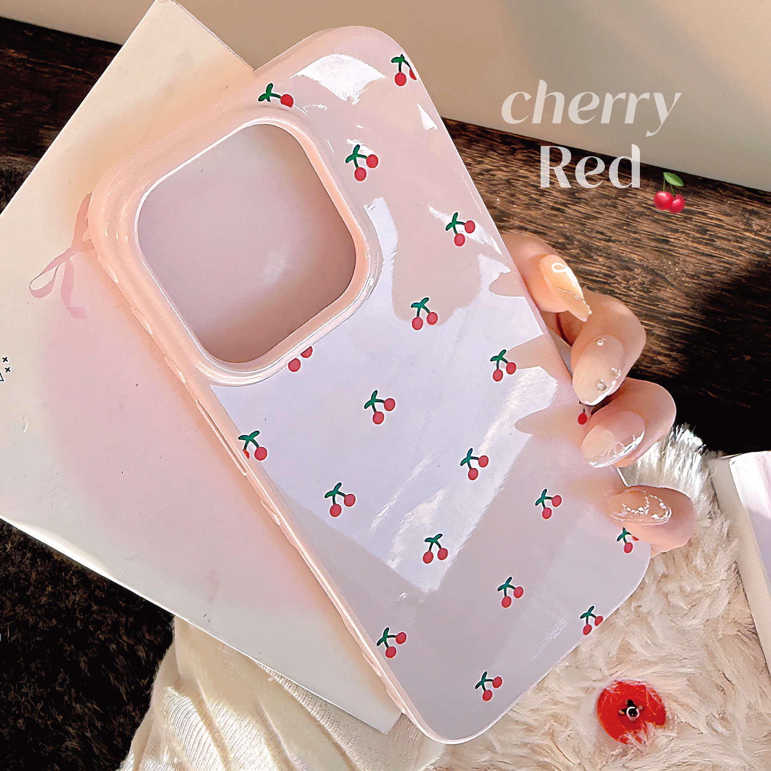 Pink Cherry Designer Phone Case Glossy Korean Niche Style Suitable For iPhone 17 16 15ProMax 14 11 Anti Drop Full Coverage Protective Cover
