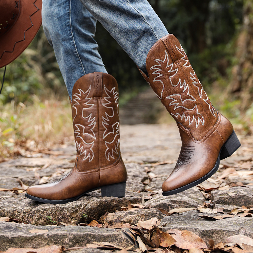 2026 New Hot Selling Cowboy Boots Men's Square Head Western Boots Durable Retro Classic Embroidered Set Wearing Boots Anti Slip Rural Boots - view 5