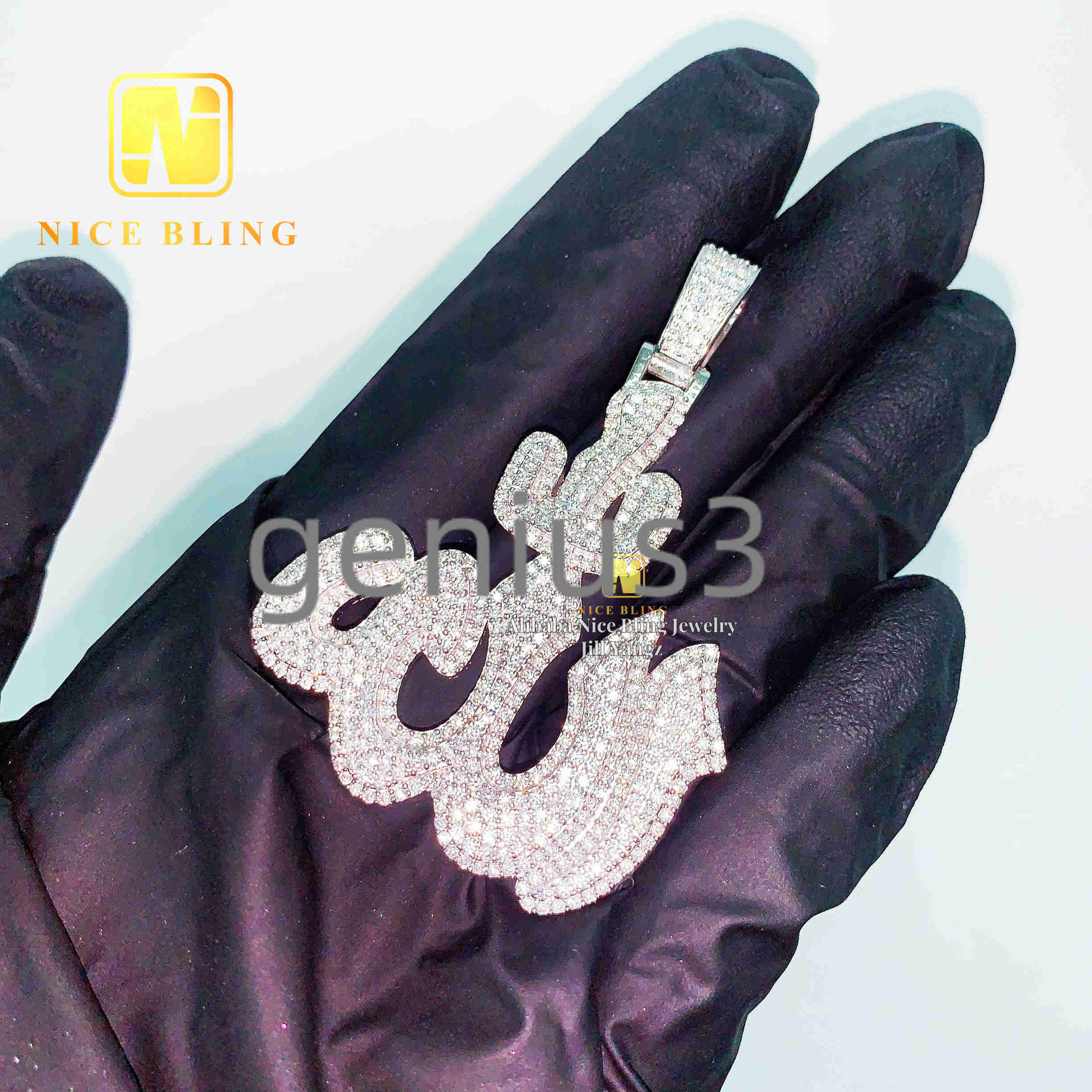 Protection Lucky Muslim Religious Jewelry Protection Allah Pendant 925 Silver Hip Hop Jewelry Custom Pendant Moissanite