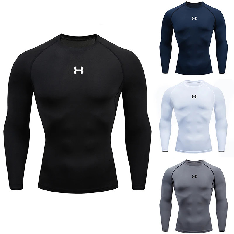 Mens Compression Long Sleeve Shirt Quick Dry Muscle Fit Athletic Top for Workout Training Bodybuilding Running Fitness Sports 260430