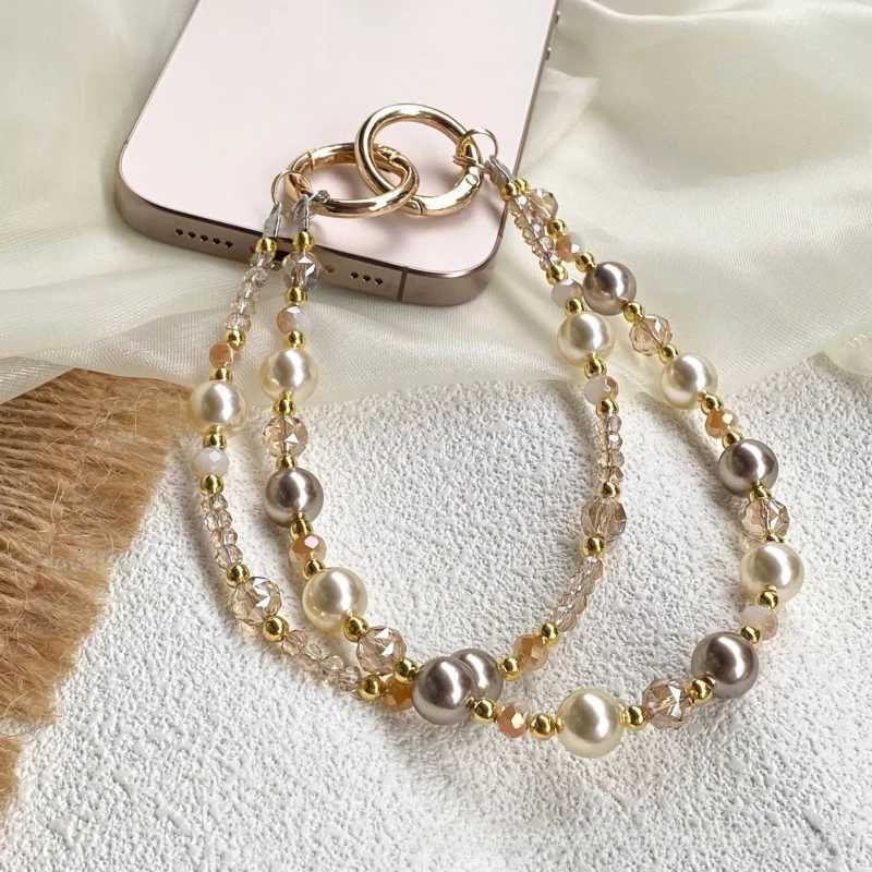Amber gold foil bead crystal double-chain phone strap high-end anti-loss pendant luxurious style keychain phone lanyard H260504