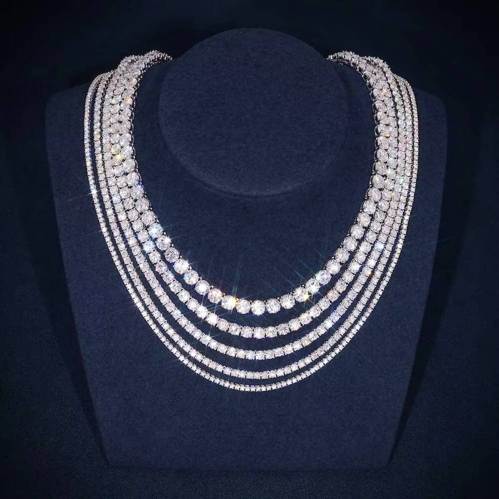 20MM-65MM Moissanite Tennis Chain Necklace 925 Silver with 18K Gold Plating Iced Out Hip Hop Jewelry in Stock Tennis Chain