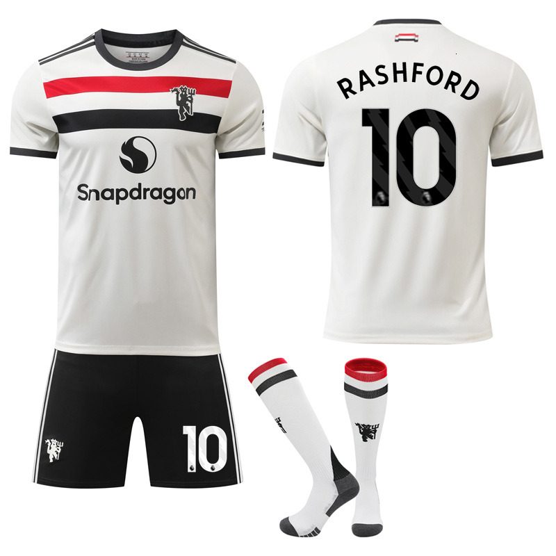 2024 25 New Manchester United Away Third Kit, Red Devils 10 Rashford 8 Bruno Fernandes Soccer Jersey Set, Men's Football Uniform, Fan Version