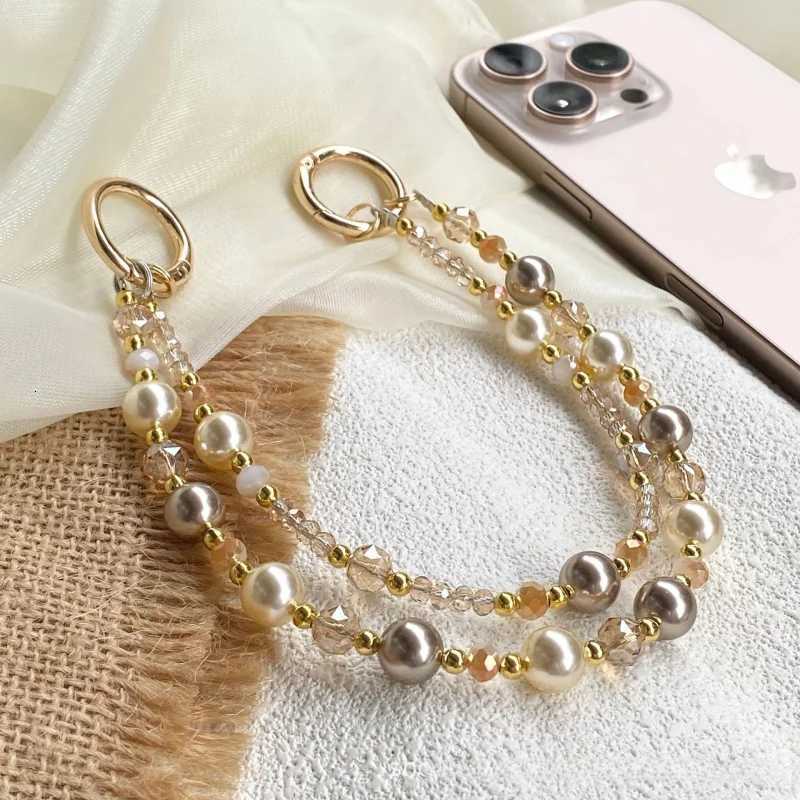 Amber gold foil bead crystal double-chain phone strap high-end anti-loss pendant luxurious style keychain phone lanyard H260504