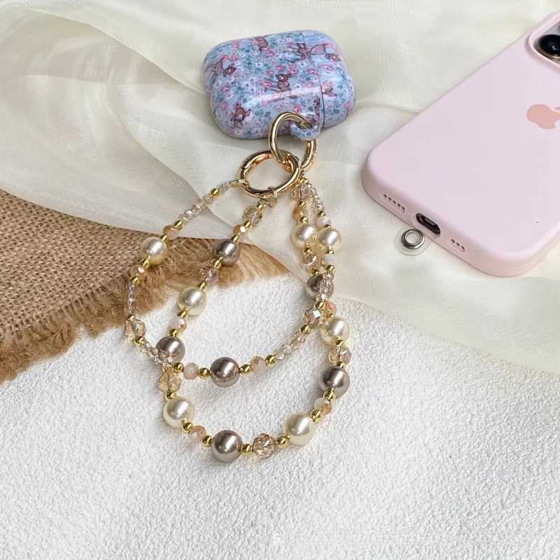 Amber gold foil bead crystal double-chain phone strap high-end anti-loss pendant luxurious style keychain phone lanyard H260504