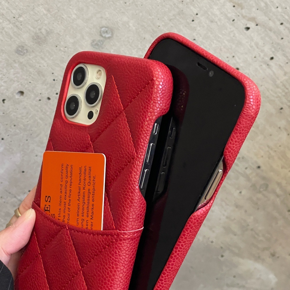 Personality Particle Texture Red Leather Designer Phone Case Creative Card Pocket Suitable For iPhone 17 16ProMax 15 14Pro Anti Drop Protective Cover