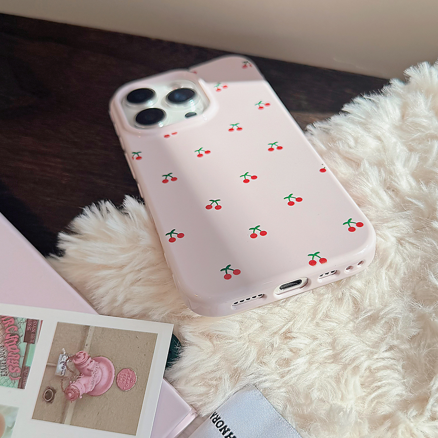 Pink Cherry Designer Phone Case Glossy Korean Niche Style Suitable For iPhone 17 16 15ProMax 14 11 Anti Drop Full Coverage Protective Cover