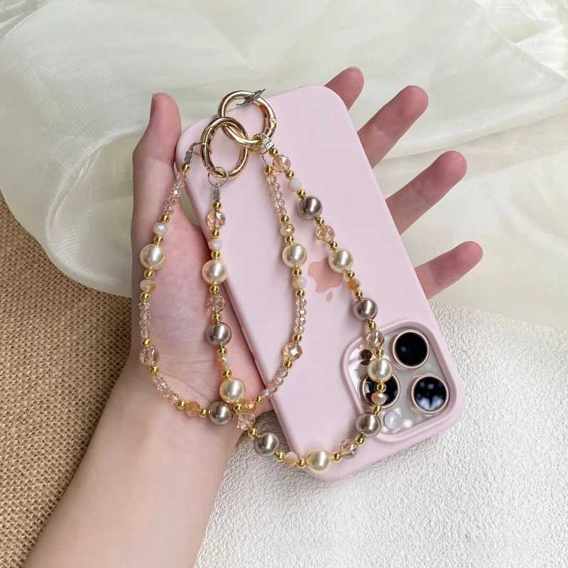 Amber gold foil bead crystal double-chain phone strap high-end anti-loss pendant luxurious style keychain phone lanyard H260504