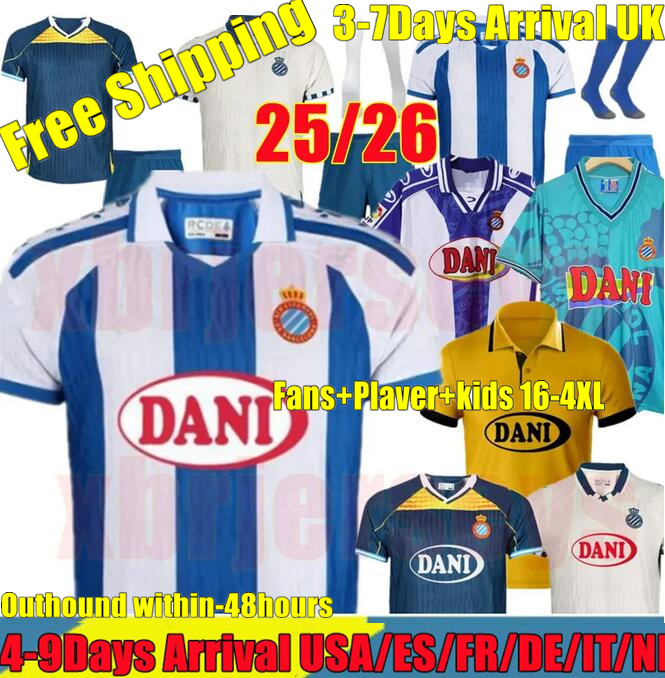 4XL 2025 2026 Espanyol Soccer Jerseys DANI JARQUE Retro 94 98 Football Shirts S.GOMEZ EL HILALI CABRERA A.TEJERO SANCHEZ C.ROMERO GRAGERA PUADO 25 26 Men Uniforms Kits