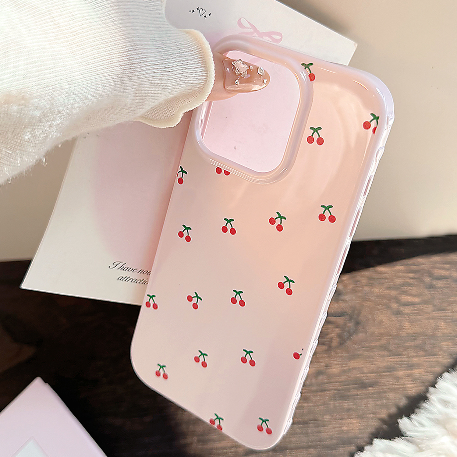 Pink Cherry Designer Phone Case Glossy Korean Niche Style Suitable For iPhone 17 16 15ProMax 14 11 Anti Drop Full Coverage Protective Cover