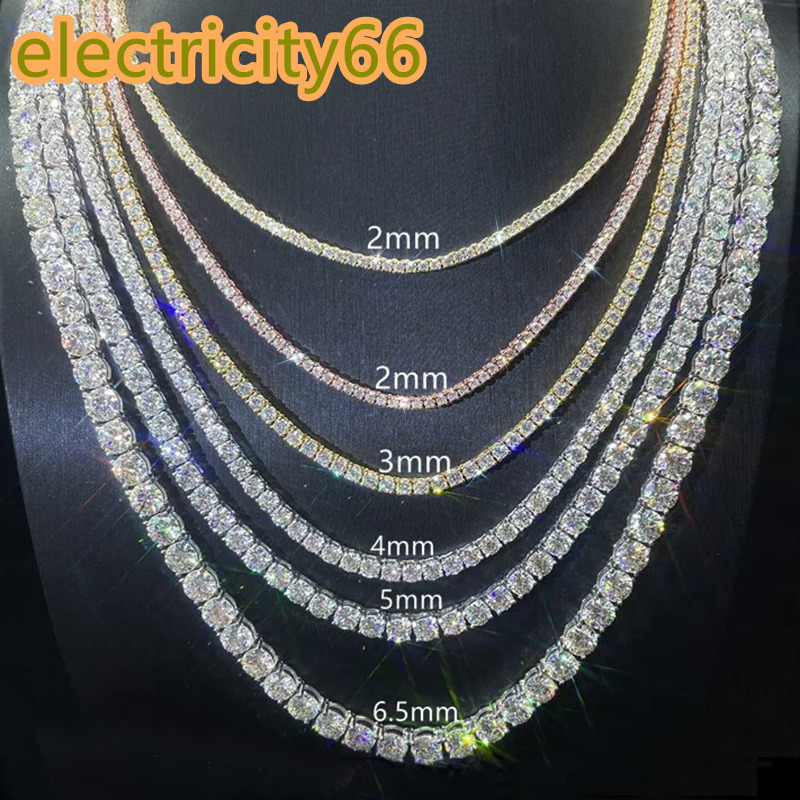 20MM-65MM Moissanite Tennis Chain Necklace 925 Silver with 18K Gold Plating Iced Out Hip Hop Jewelry in Stock Tennis Chain