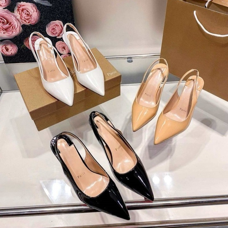 C-L Luxury Designer Shoes 2026 New Ladies Glossy Patent Leather Slingback Pumps, Pointed Toe High Heels for Women Wedding Office Shoes Gift Plus Size 35-42