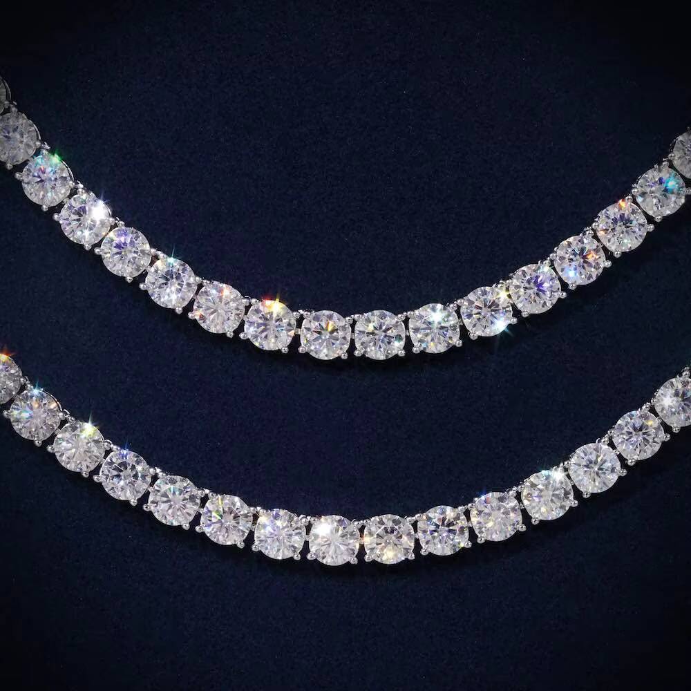 20MM-65MM Moissanite Tennis Chain Necklace 925 Silver with 18K Gold Plating Iced Out Hip Hop Jewelry in Stock Tennis Chain