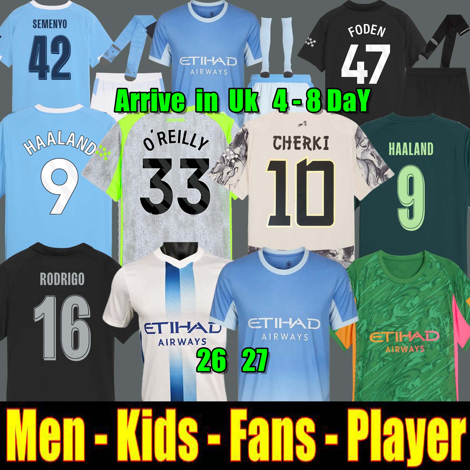 MAN CITY soccer jersey football jerseys kit shirt Manchesters 25 26 27 HAALAND CHERKI FODEN SAVINHO 2026 2027 RODRIGO KidSuper men kids uniforms DONNARUMMA Guehi