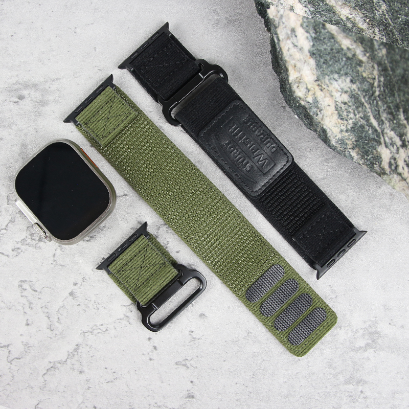 Durable Elastic Nylon Watch Band, Compatible with Apple Watch Ultra 2 49mm, Series 9/8/7/6/5/4 & SE 45/44/42/40mm, Woven Strap for Men Women, Soft